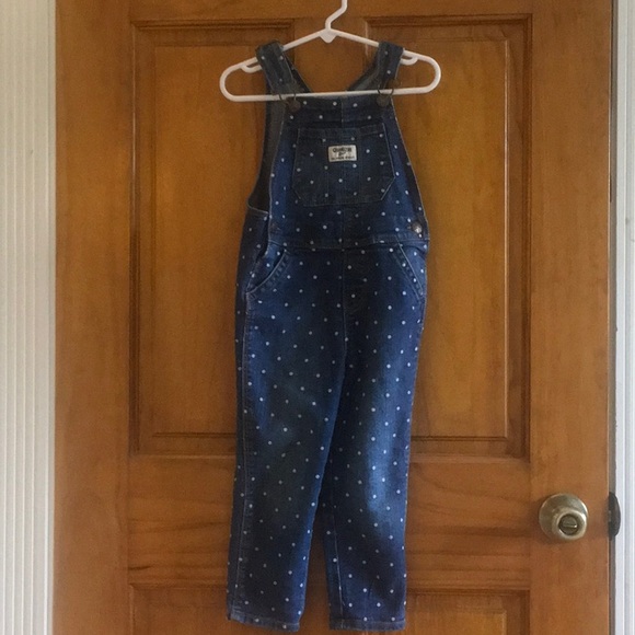 Like New Dot Print Denim Overalls, Size 3T - Picture 1 of 6